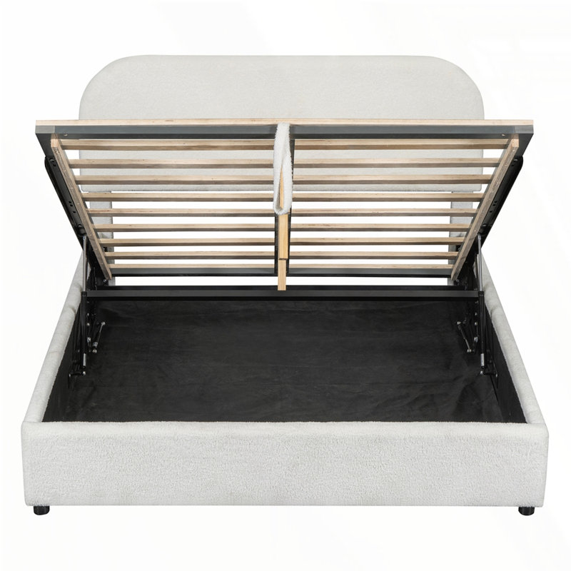 Lit plateforme tapissier Teddy, Blanc, Grand