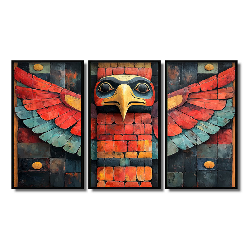 Red Thunderbird Native Totem II - Ensemble de décoration murale art amérindien Totem, 28" H x 36" W
