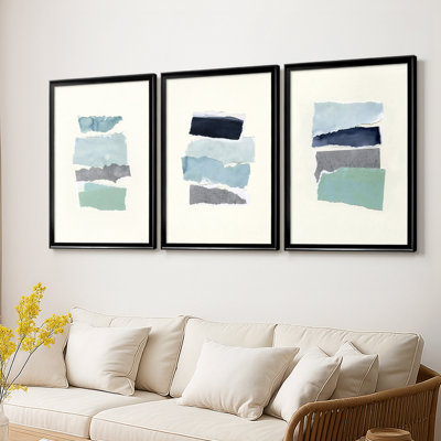 Étude de couleur de bord de mer II - Toile tendue avec châssis sur mesure - 3 pièces