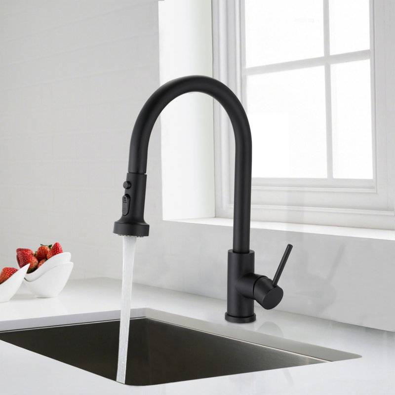 Robinet de cuisine rétractable avec douchette , Noir mat