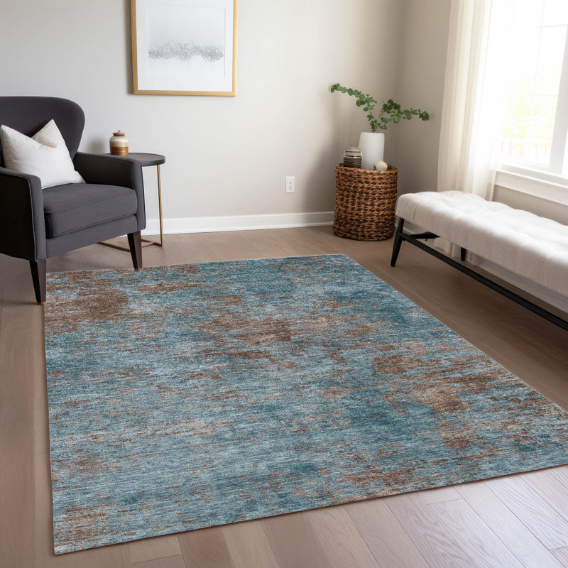 Machine Washable Indoor/Outdoor Christain ACN1362 Teal Rug, Rectangle 5' x 7'6"