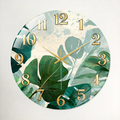 "Tropical Leaves", horloge murale en verre