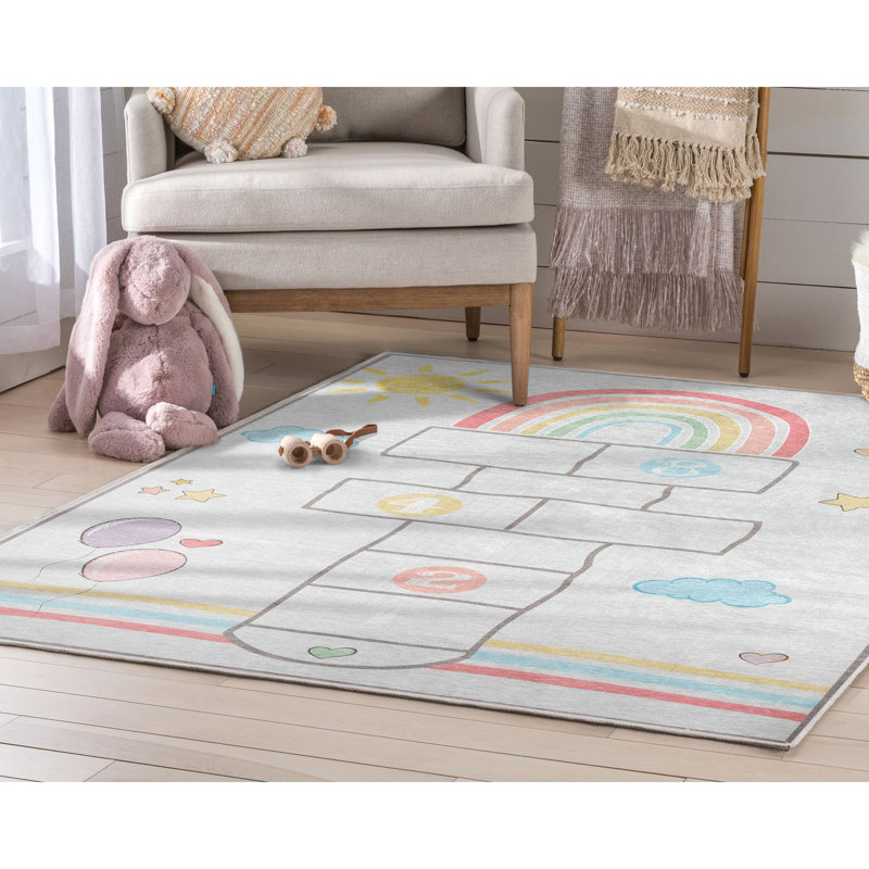 Kids Rugs Hopscotch Modern Area Rug, Rectangle 6' x 9', Mutli-Beige