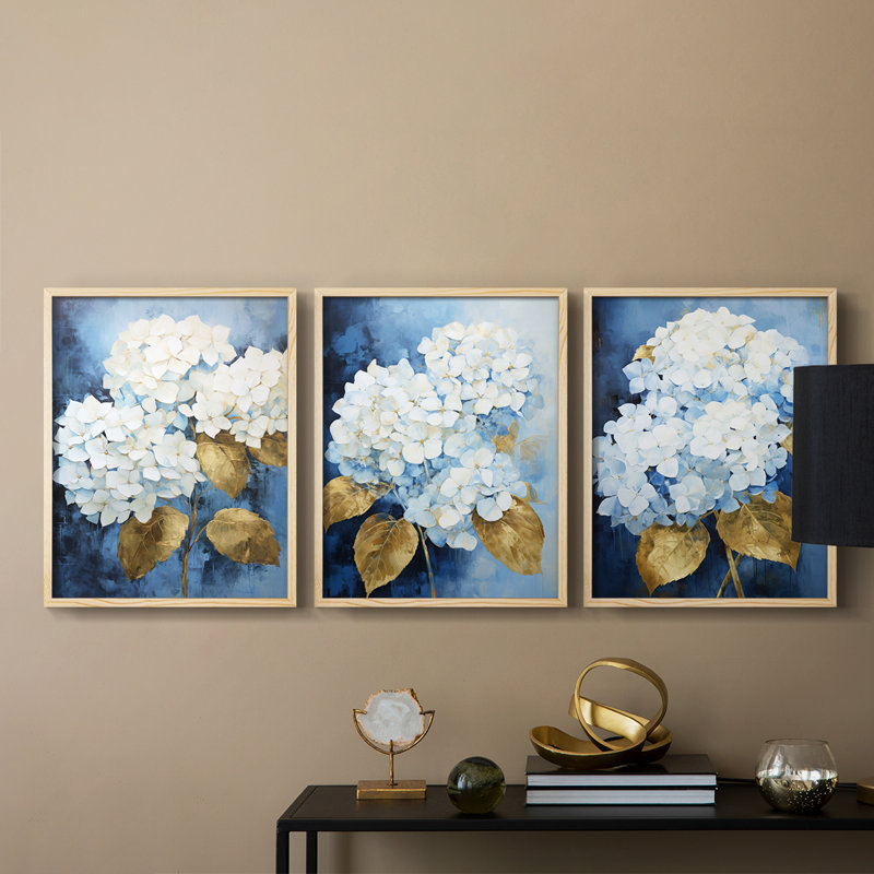 Étude florale, série XXXII, ensemble de 3 estampes numériques, prêt à accrocher, Naturel, H 14 po x l 33 po