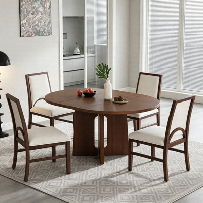 Table de salle à manger ronde pour 4 personnes avec rallonge, ensemble de table de cuisine en bois massif avec 4 chaises rembourrées, table de salle à manger