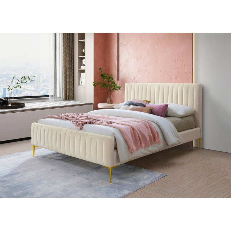 Julia Upholstered Platform Bed, Ivory, Queen
