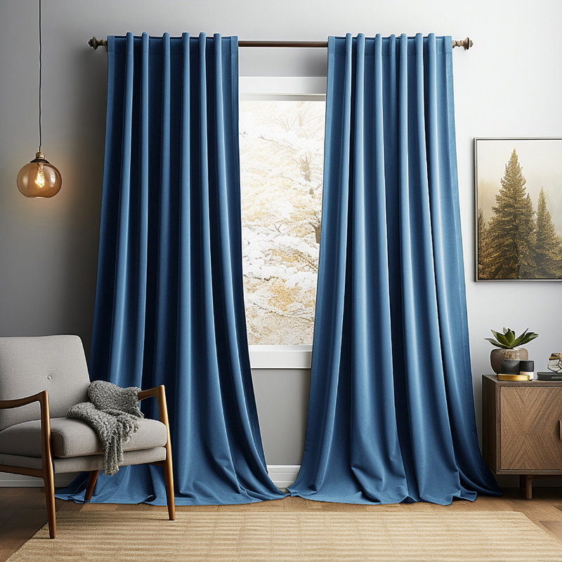 Lauier Velvet Blackout Curtain Pair, 52" W x 120" L, Aqua Blue