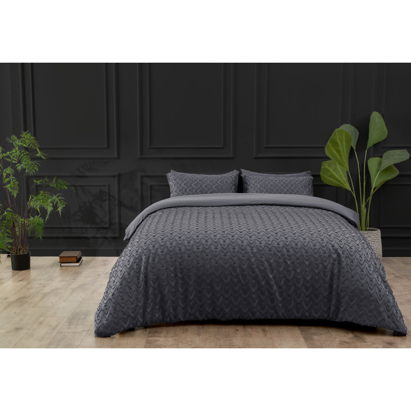 Audie Polyester Solid Colour Duvet Cover with Pillowcases, Kingsize, Dark Grey