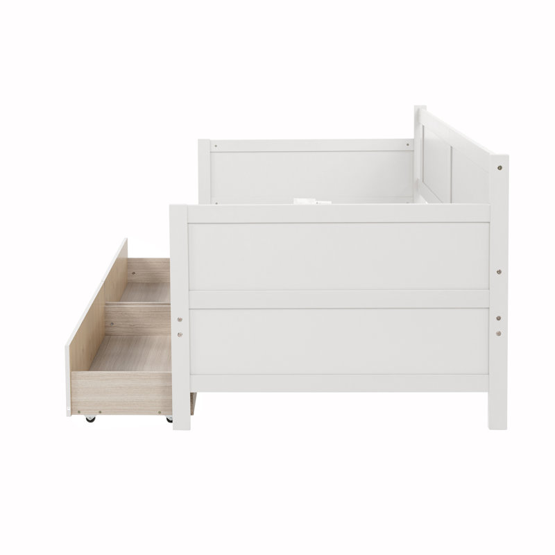 Twin Pine Wood Daybed With 2 Storage Drawers, No Box Spring Needed, White