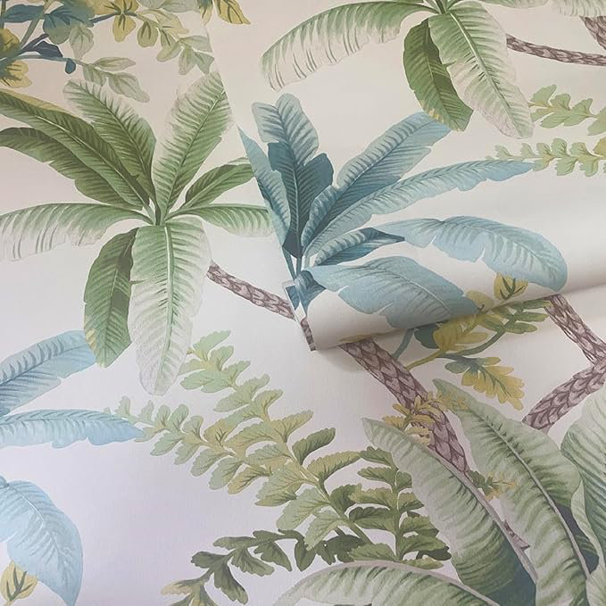 Lancashire Textiles Wallpaper  Eastern Horizons Trailing Palm Wall Roll, Cream