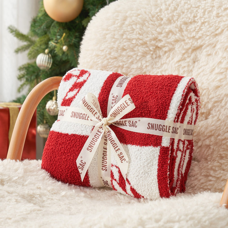 Jeté de Noël tricoté pour Noël, Canne à sucre rouge à carreaux