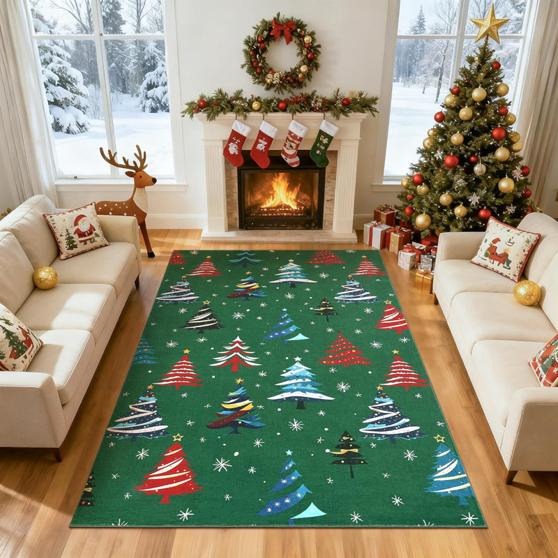 Tapis lavable antidérapant Christmas Tree, Rectangle 6 pi x 9 pi
