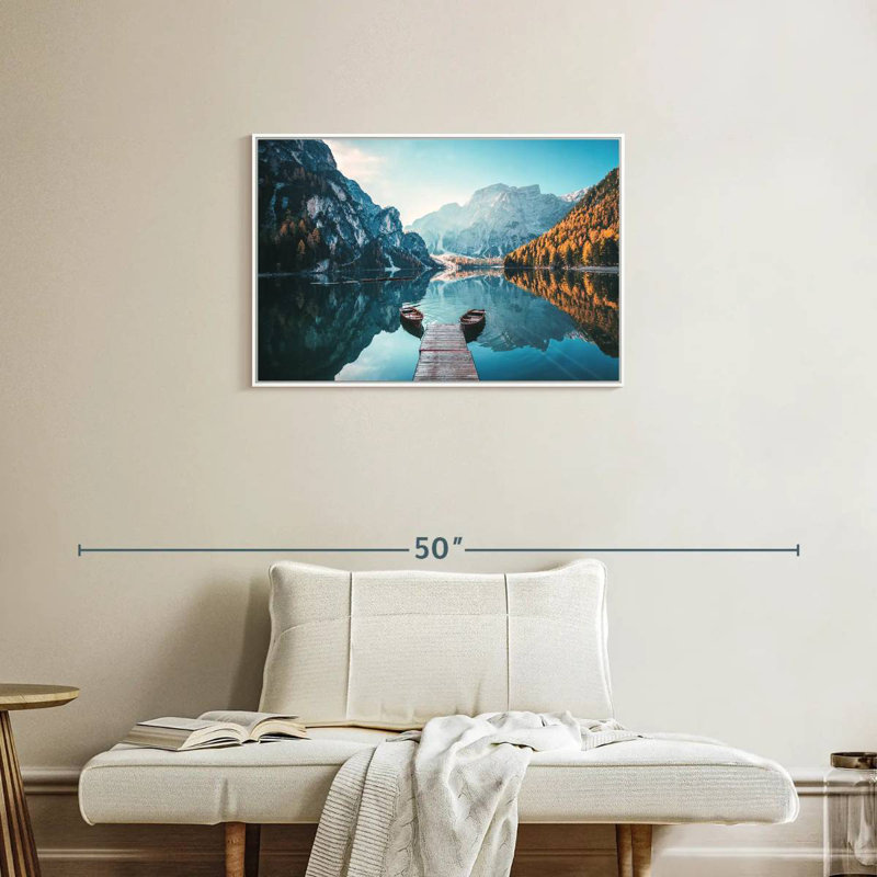 Jetée du lac Braies, Cadre flottant blanc, 31 po x 21 po