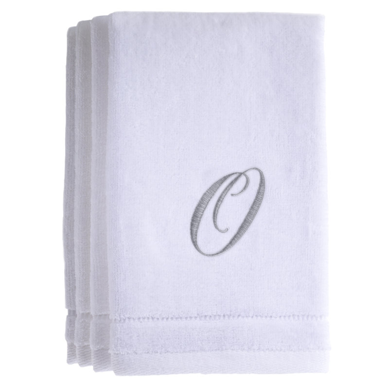 Ensemble de serviettes 4 pièces monogrammées 100% coton, O, Blanc