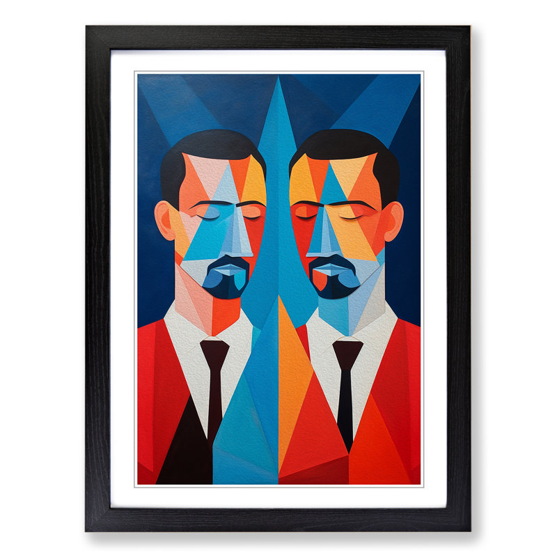 XYZ-FRM-V1223-1651 Two Men In Love Geometric - Single Picture Frame Print on Wood, Black , 64cm H x 46cm W x 2cm D