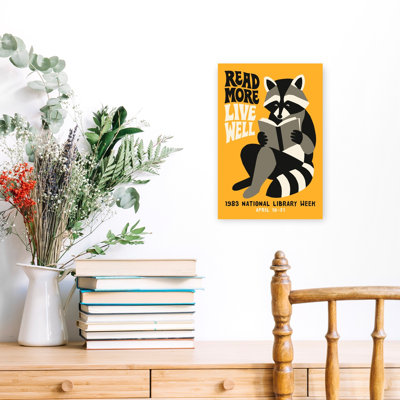 Read More Live Well Raccoon Retro Vintage Animal Architecture Wall Art Print by Patryk Krygowski - Wrapped Canvas Print