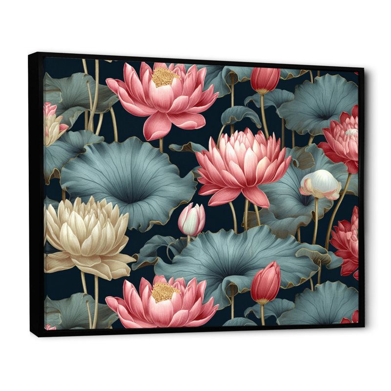 «Red Green Lotus Ponds III», reproduction sur toile, H 34 po x l 44 po x P 1,5 po, Toile noire