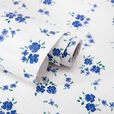 Doublure de tablette, doublures d'armoire antidérapantes non adhésives, doublures de tiroirs, feuille florale bleu blanc, l 12 po x L 120 po