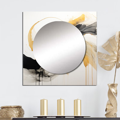 «Immersion Dance» aquarelle en or et jaune - grand miroir mural carré abstrait pour chambre à coucher