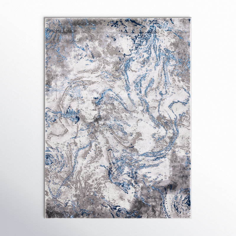 Prevatte Abstract Gray/Blue Area Rug, Rectangle 6'7" x 9'