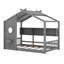 Structure de lit maison avec tablettes de rangement et toit-117445383-117445384