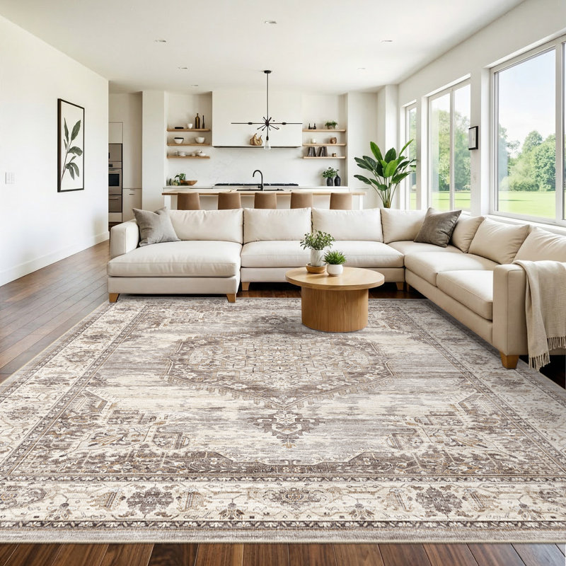 10x12 Washable Vintage Area Rug: Indoor Extra Large Rugs for Living Room Soft Stain Resistant Carpet with Non-Slip Backing Thin Accent Low Pile Print Floor Mat for Bedroom Dining Room(10x12 Brick)