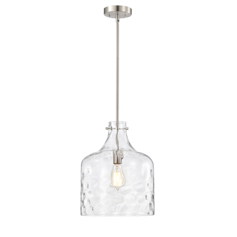 Satin Nickel Clear Dimpled Glass Single Light Pendant Light