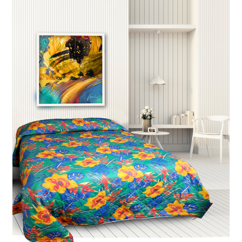 Tropical Cotton Blend Floral Coverlet, Queen