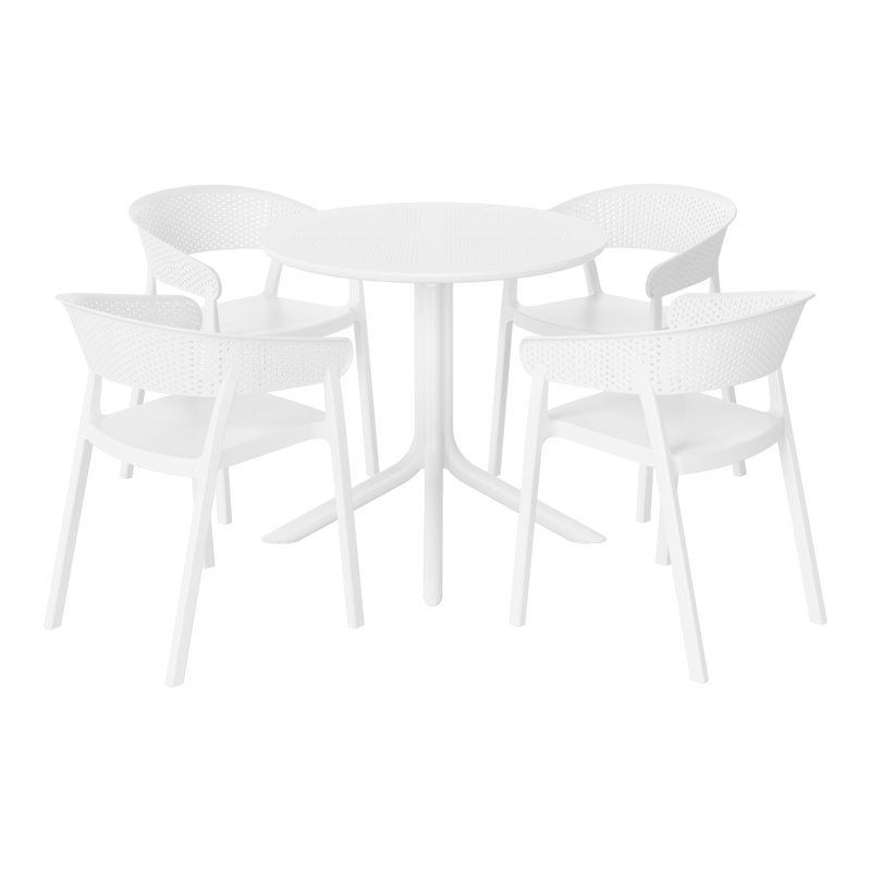 4-Person Outdoor Round Dining Set, White