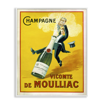 Vintage Illustration Champagne Vicomte de Moulliac Pop Bottle White Framed Giclee Texturized Art by Marcus Jules