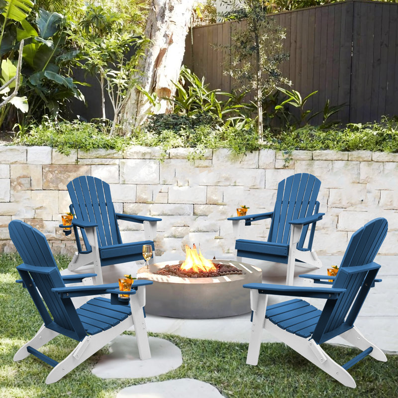 Azur Foldable Outdoor Adirondack Chair, White/Blue