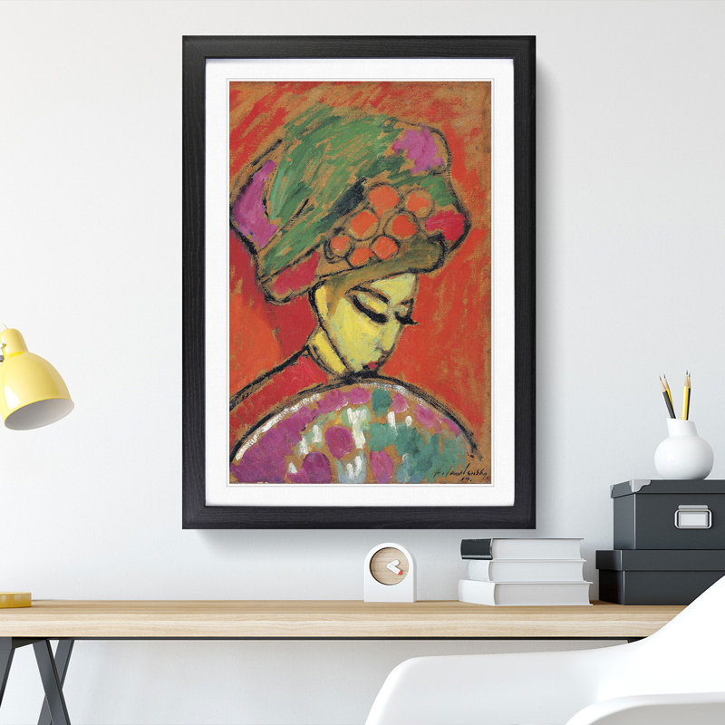 Young Girl with a Flowered Hat by Alexej Von Jawlensky - Picture Frame Painting, 36cm H x 27cm W x 2cm D, Black Framed