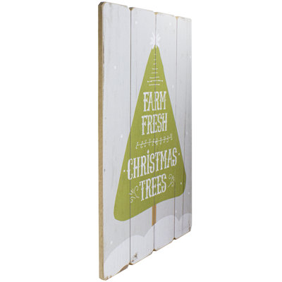 24" Gray and Green Farm Fresh Christmas Trees Wooden Hanging Wall Sign