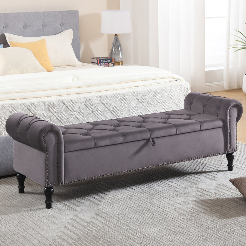 Banc de rangement rembourré 66,9 po, Gris foncé