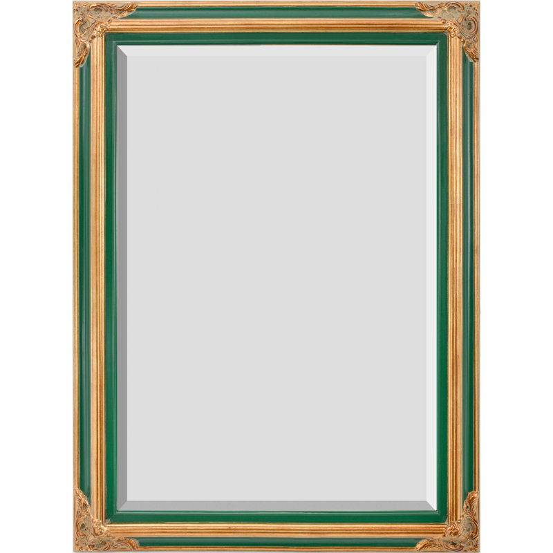 David-Paul Solid Wood Rectangle Wall Mirror, Gold/Green