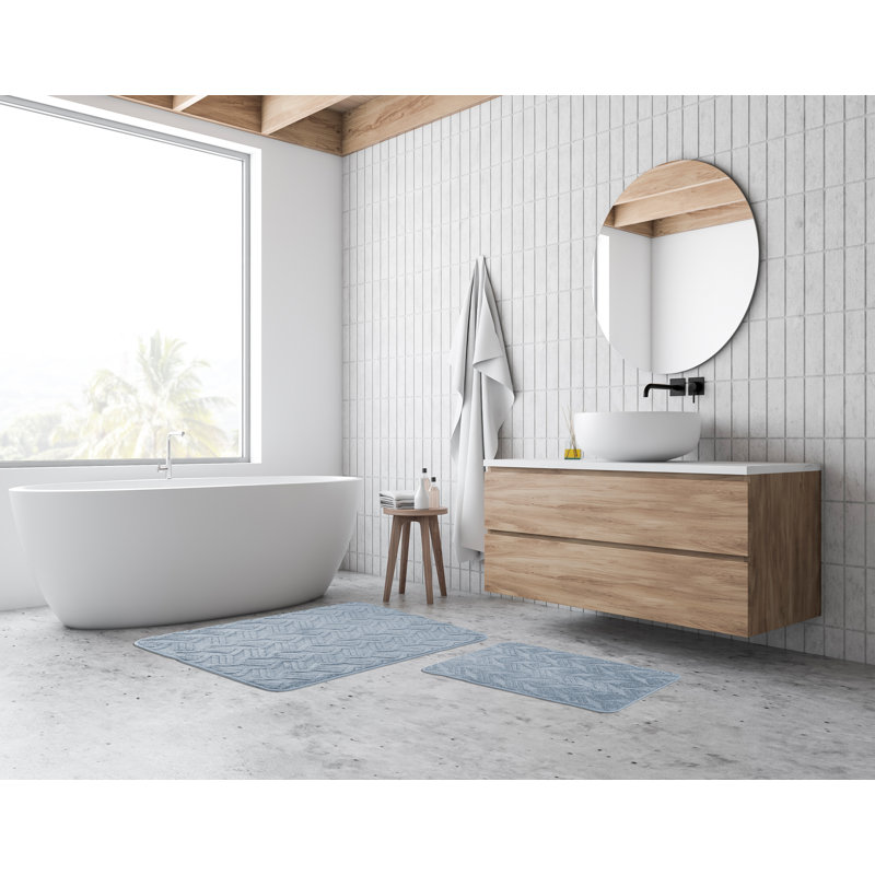 Ensemble de tapis de bain à motif géométrique Scaife, Bleu