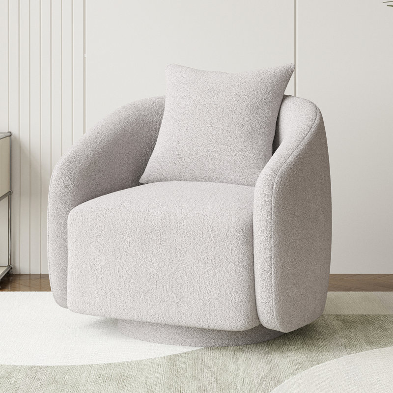 Fauteuil demi-tonneau pivotant l 28,5 po Bashar, Boucle gris clair