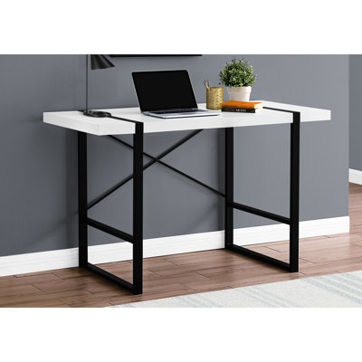 White Laminate Home Office Table - 48" Length, Black Metal Legs, Modern Industrial Design Computer Desk For Use 48"l With Legs And Practical Assembly