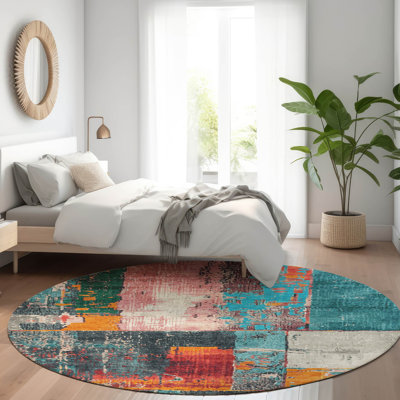 Tapis bleu sarcelle lavable à la machine intérieur / extérieur Xhevrie