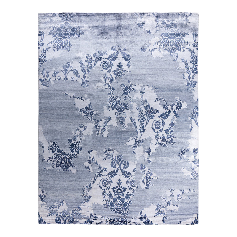 Tapis moderne noué à la main de conception unique - bleu, 9 pi 2 po x 12 pi 4 po Modern