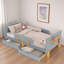 Lit plateforme avec tiroirs de rangement, garde-corps, petite tablette et crochets-498258767-498258766