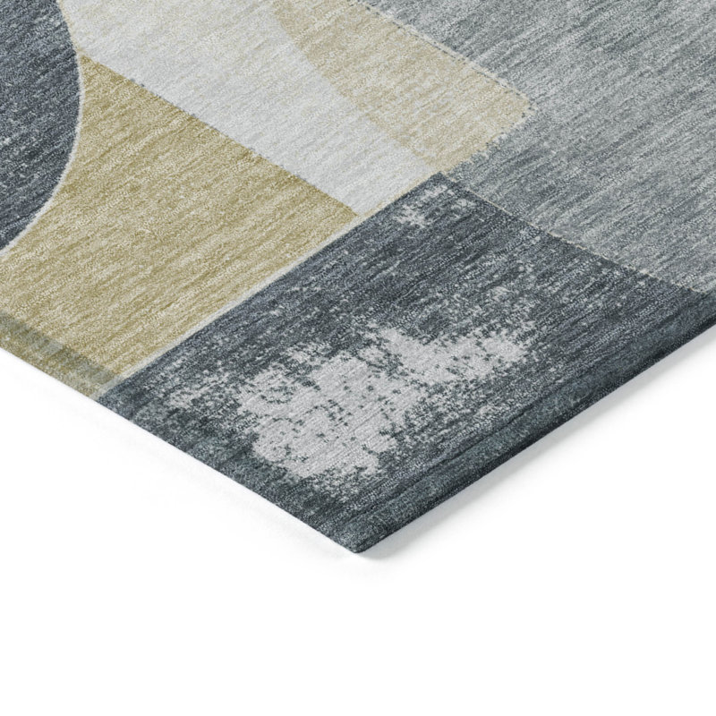 Tapis extérieur lavable à motif géométrique gris et doré 5 pi x 8 pi