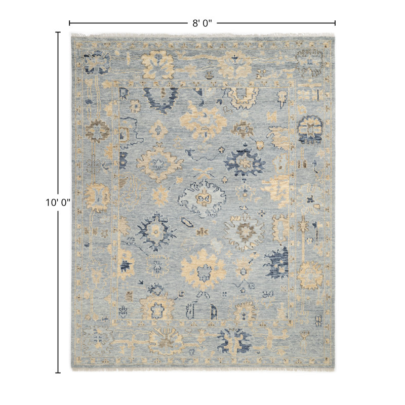 Lagos Hand Knotted Floral Area Rug in Gray, Rectangle 8' x 10'