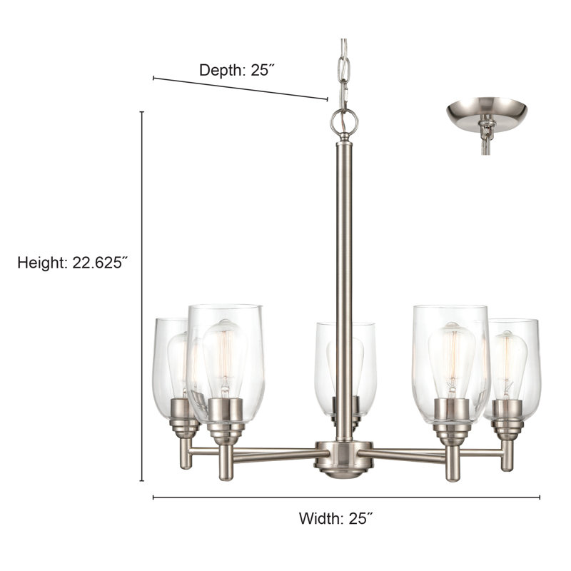 5 - Light Steel Dimmable Chandelier, Modern Gold