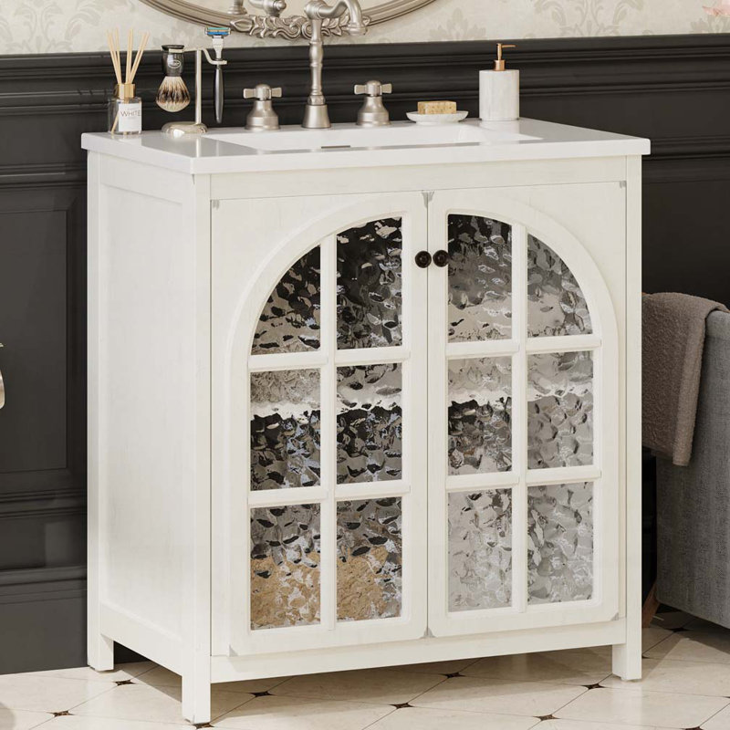 Meuble-lavabo de ferme 31 po avec lavabo en céramique, Blanc antique