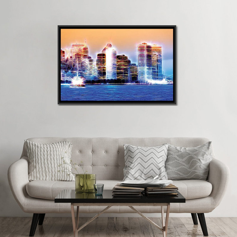 «Blue Night» sur toile, H 32 po x l 48 po x P 1,5 po, Toile avec cadre noir, Pas de tapis