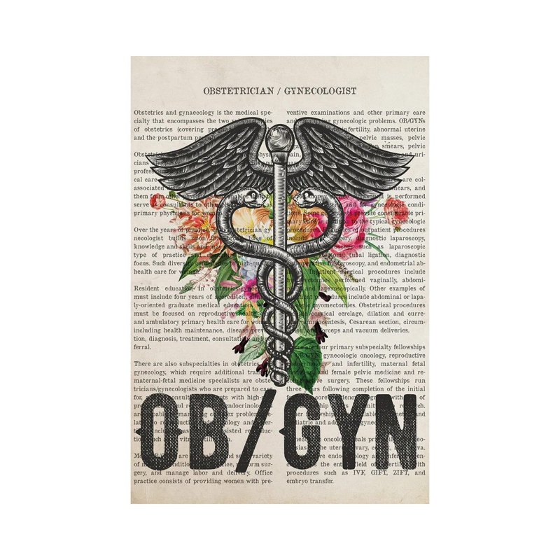 OB-Gyn, gynécologue-gynécologue avec fleurs - toile tendue, H 26 po x l 18 po x 1,5 po