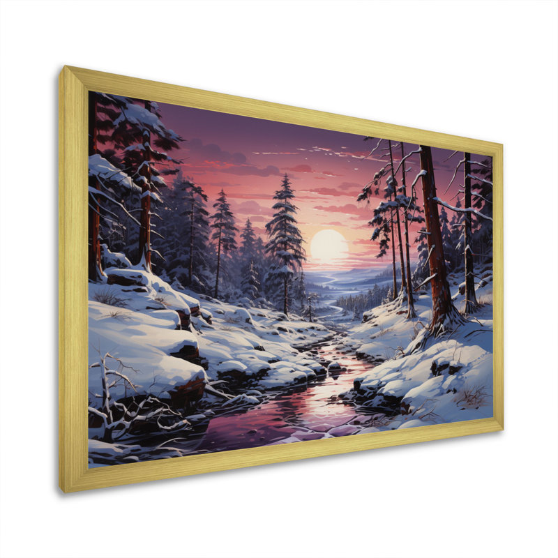 «Pine Tree Winters Magic III» sur toile, H 24 po x l 32 po x P 1 po, Encadrement doré