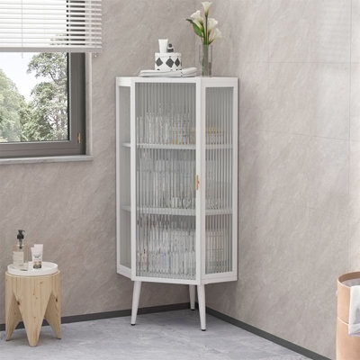 Floor Coner Cabinet with Tempered Glass Doors
