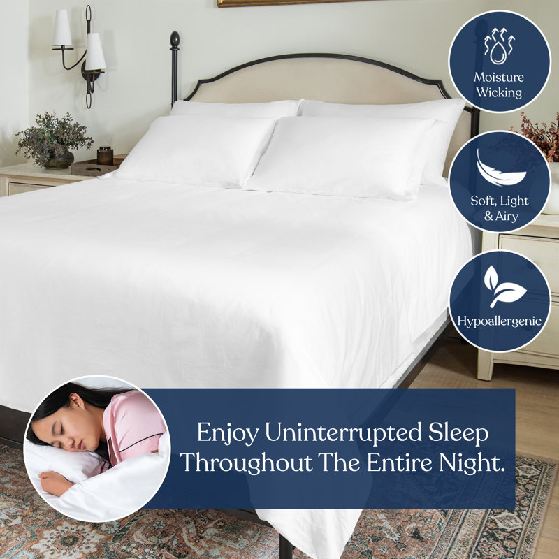 Perecale Bedding 100% Organic Cotton Percale Fitted Sheet, 400 Thread Count GOTS Certified, Smooth & Moisture-Wicking, White